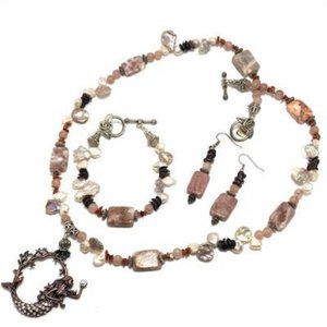 Handmade Jewelry Set by Surdigirl - Mermaid, Italian Marble, Guava, Sandstone